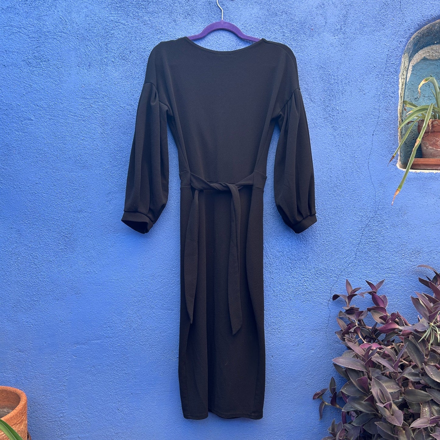 boohoo surplice poof sleeve midi dress