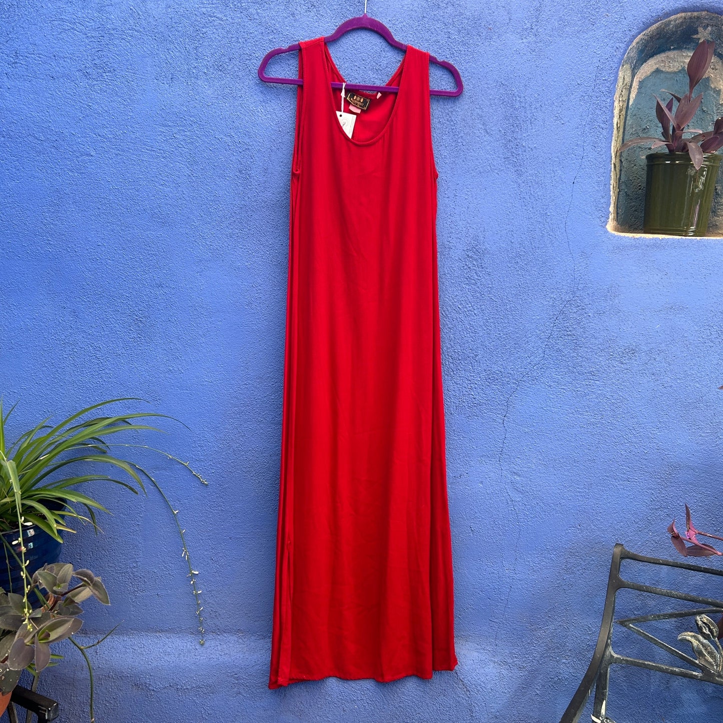 Vintage Basement Sleeveless Red Rayon Lagenlook Maxi Dress