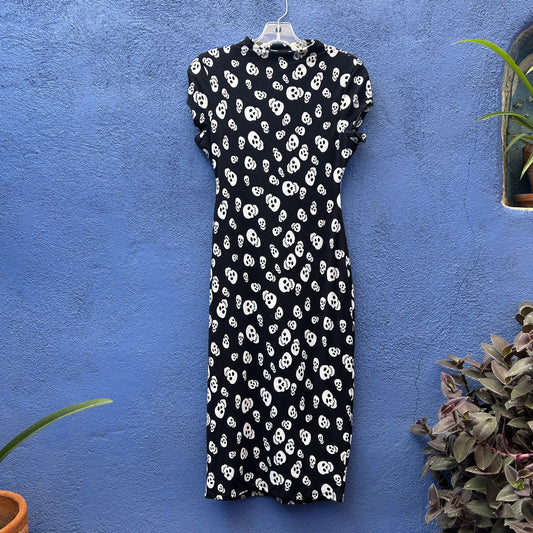 unique vintage skull print bodycon dress with mockneck