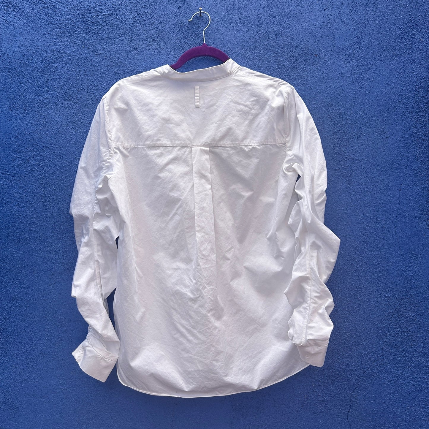 tibi white cotton ruched sleeve button up