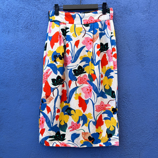 j crew bright floral linen blend pencil skirt