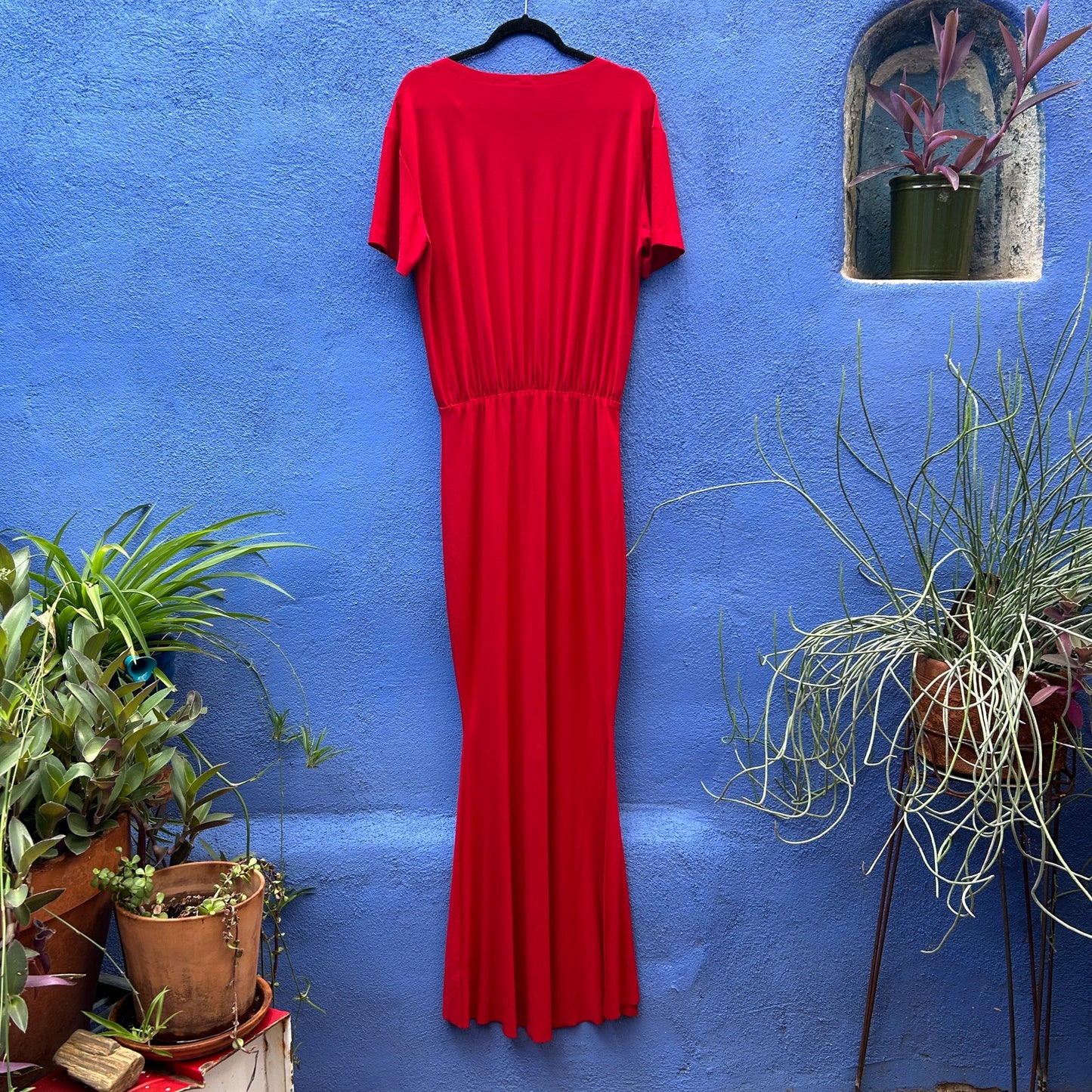 norma kamali red stretch jersey fishtail maxi dress gown