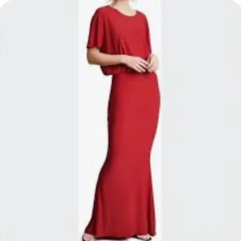 norma kamali red stretch jersey fishtail maxi dress gown