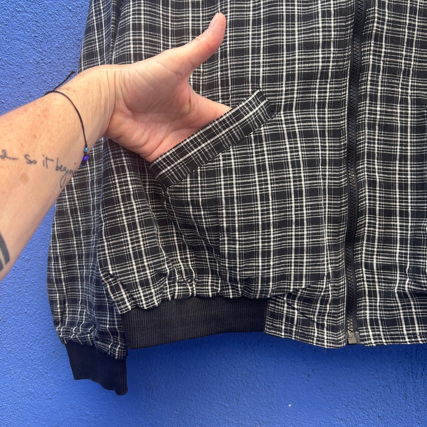 vintage 90s ride plaid cotton bomber jacket