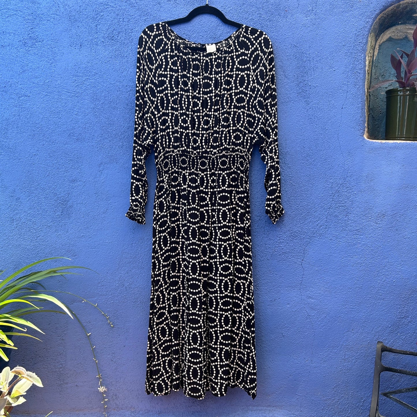 h&m pearl print long sleeve midi dress