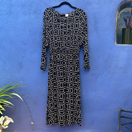 h&m pearl print long sleeve midi dress