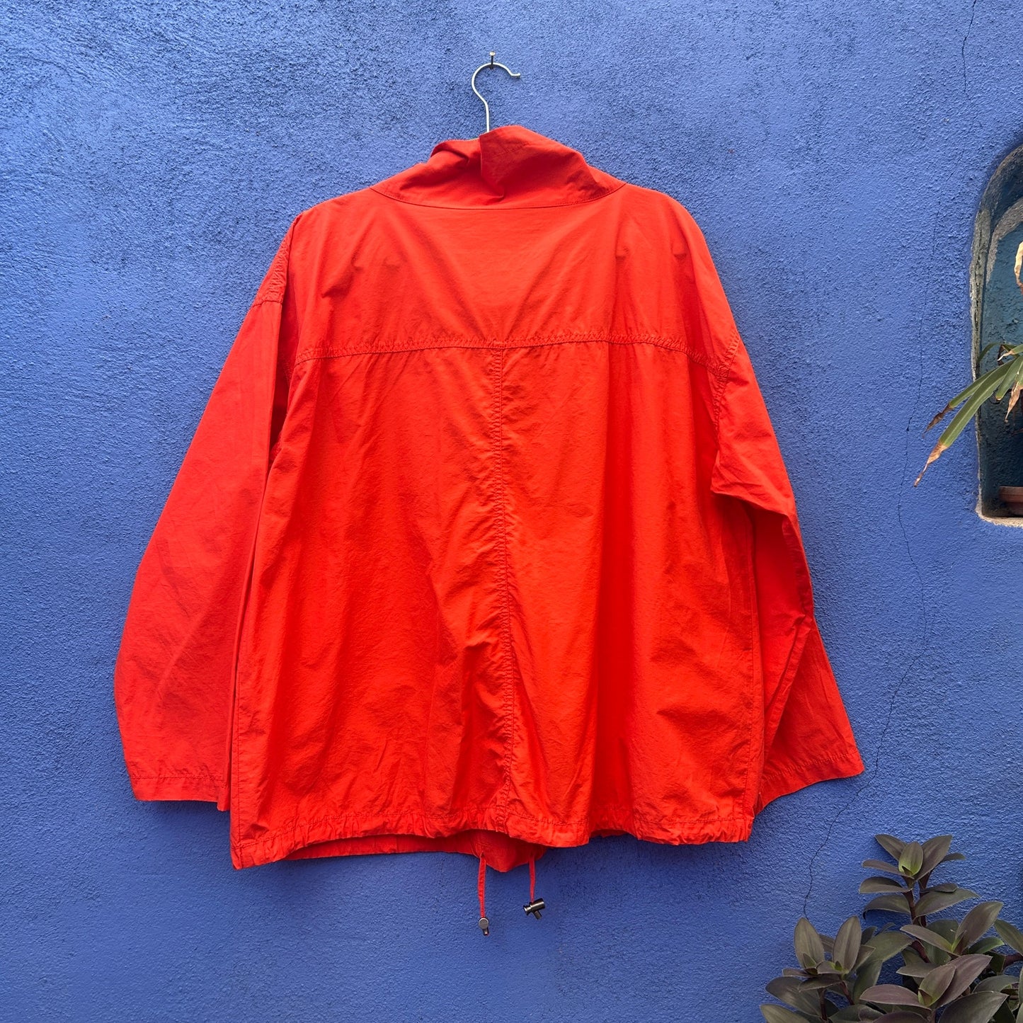 eileen fisher organic cotton and nylon oversized orange popover windbreaker