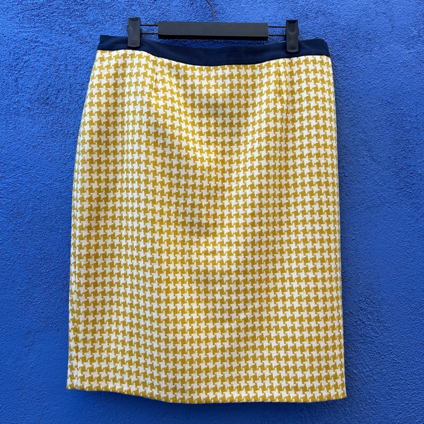 boden british tweed mustard yellow houndstooth pencil skirt