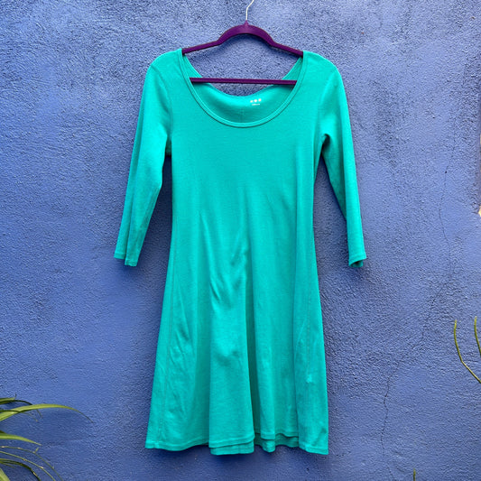 three dots turquoise cotton jersey long sleeve dress