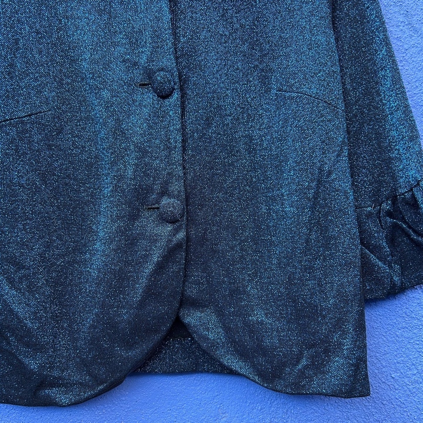 Vintage 60s Blue Metallic 3/4 Sleeve Cropped Cocktail Jacket