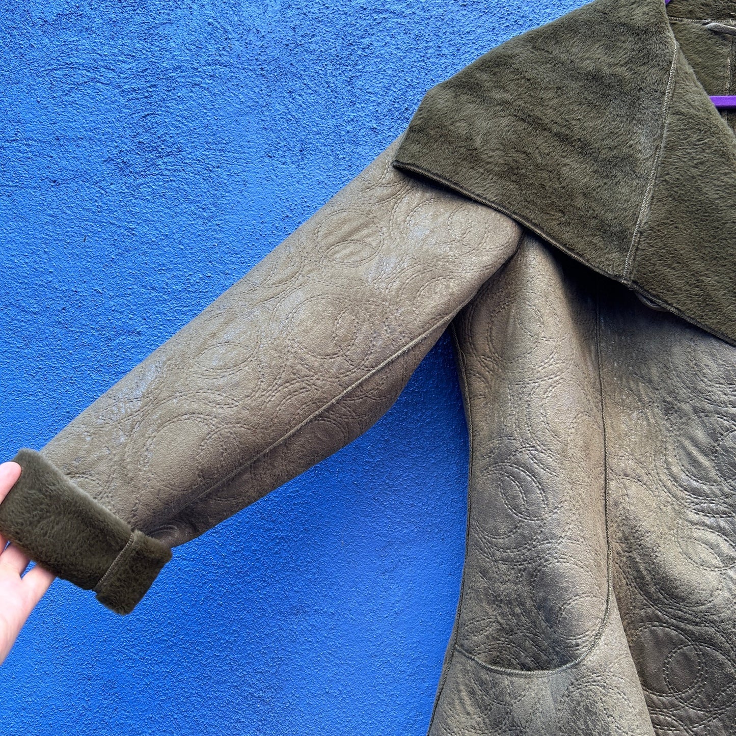 bryn walker quilted distressed suede fur lined lagenlook coat