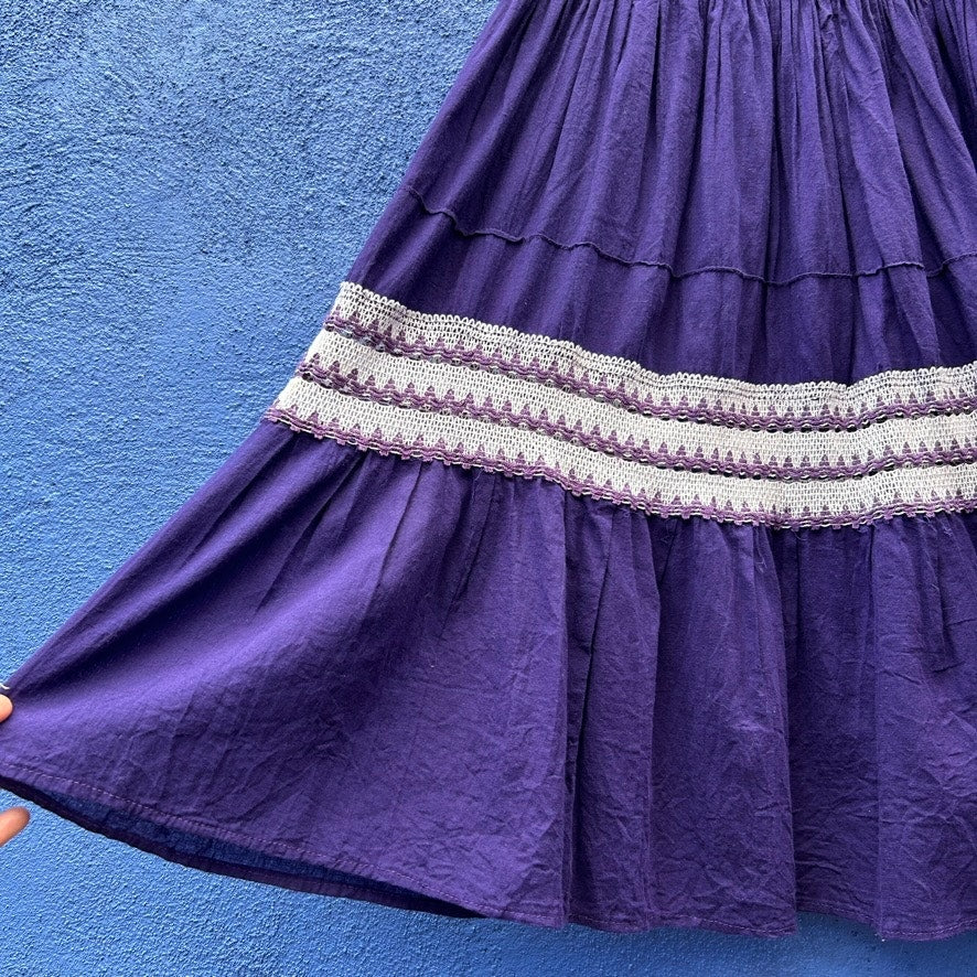 vintage purple cotton elastic waist full skirt