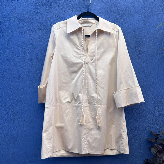 rebecca taylor cream cotton blend popover shirtdress tunic