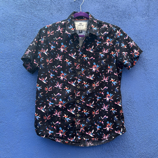 mbx premium goods abstract print short sleeve button down