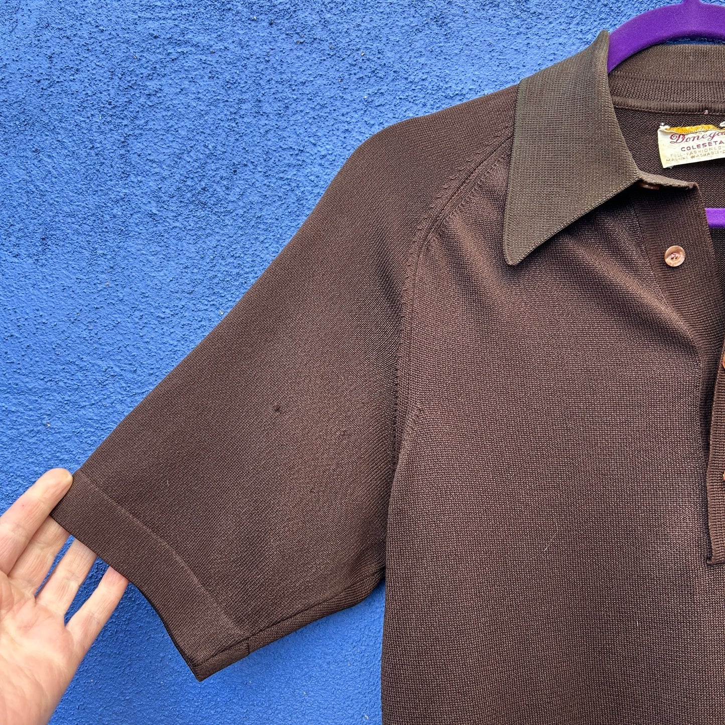 vintage 60s 70s donegal brown knit shirt