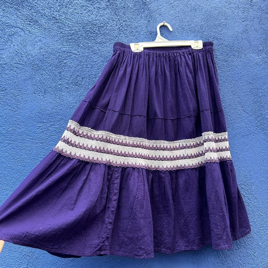 vintage purple cotton elastic waist full skirt