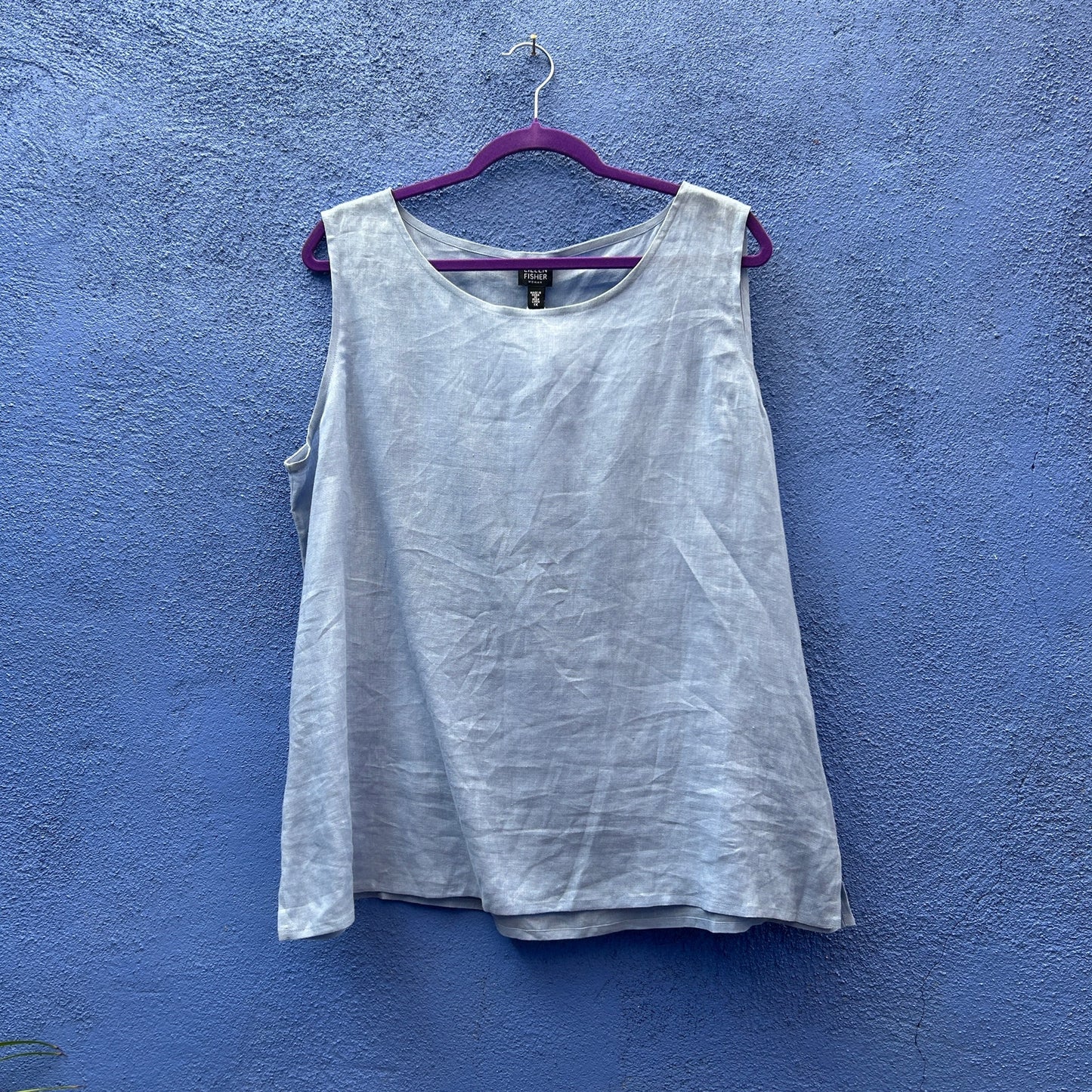 eileen fisher women light blue irish handkerchief linen tank - nwt