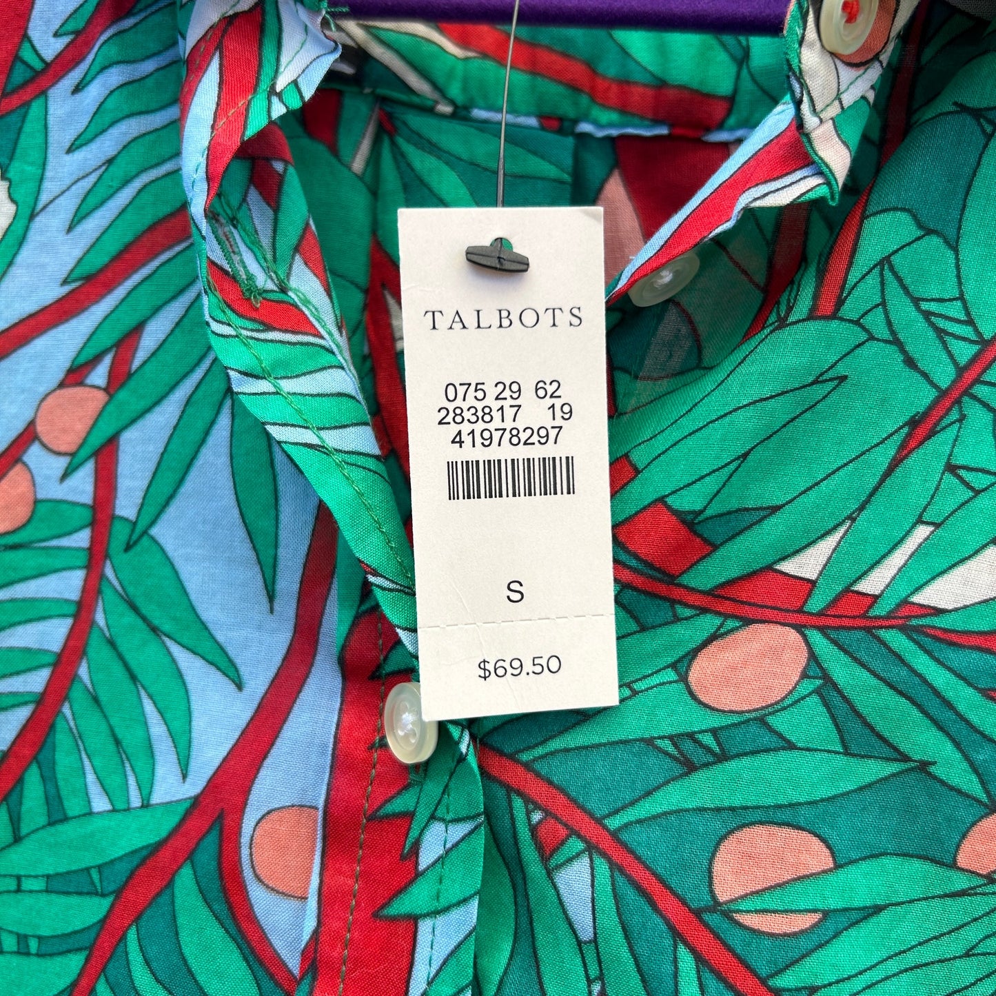 talbot's whimsical jungle print cotton button up - nwt