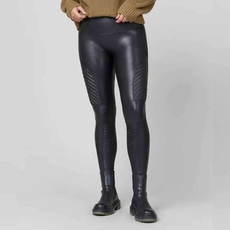 spanx black vegan leather moto leggings