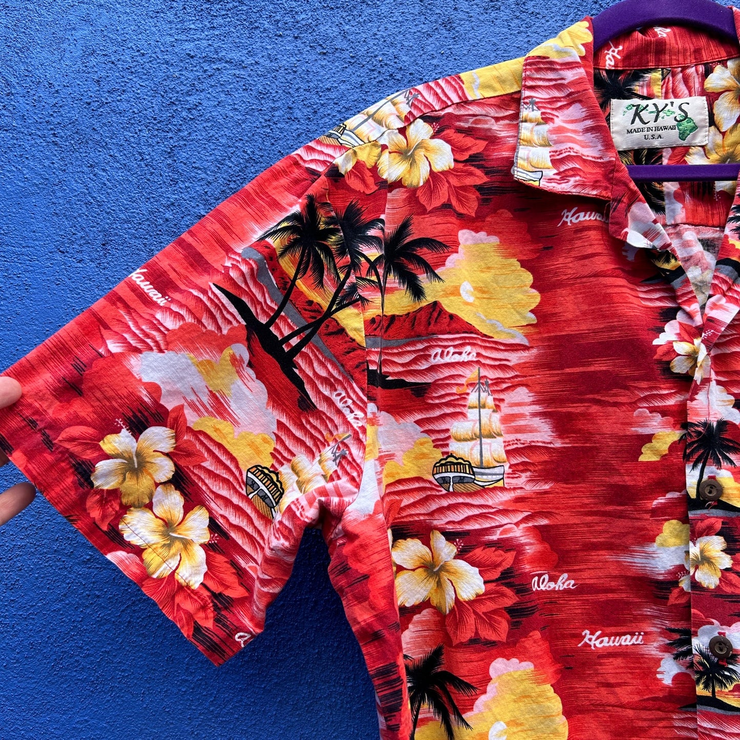 ky's men's cotton hawaiian button up shirt