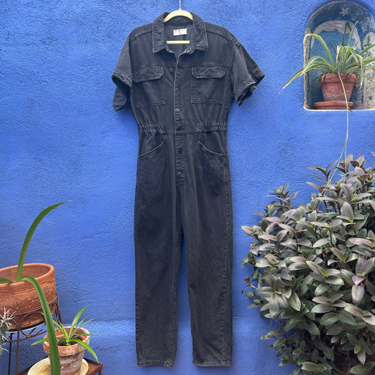 we the free black denim short sleeve jumpsuit