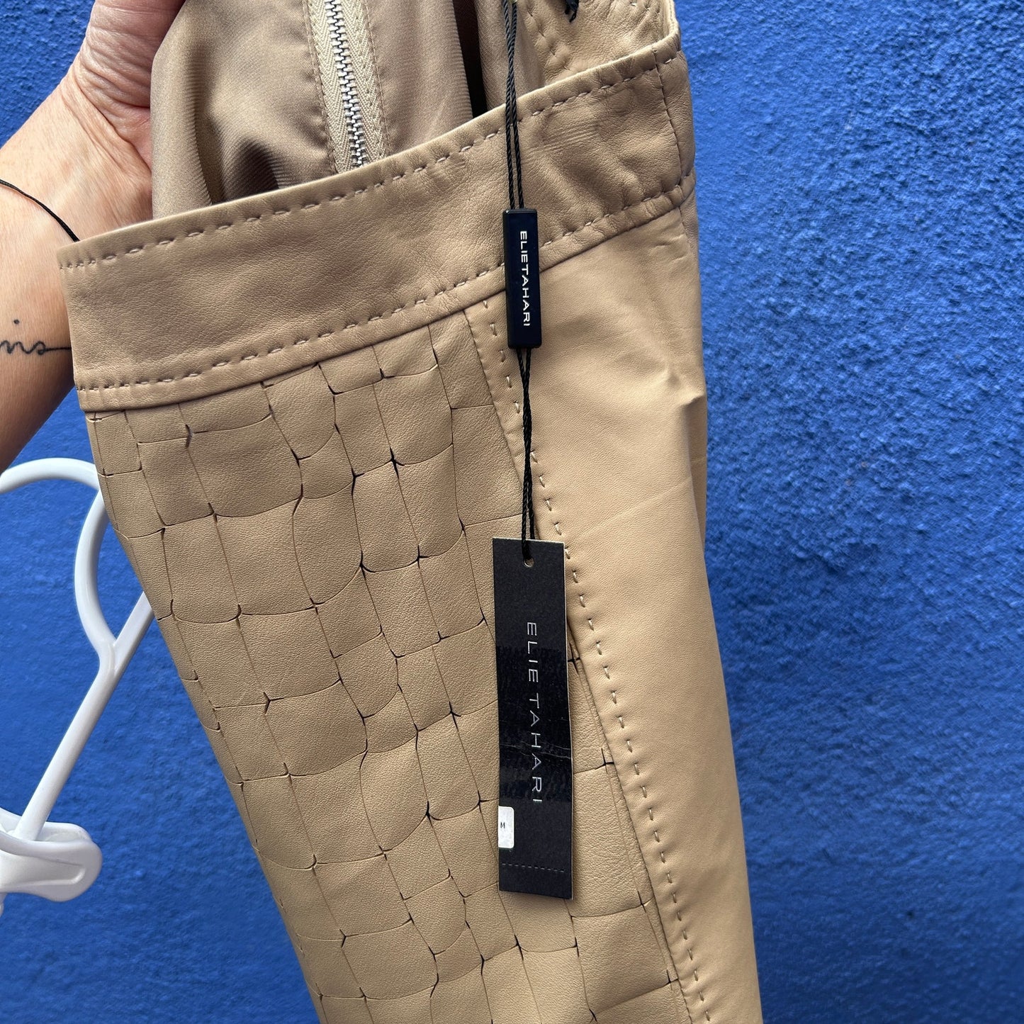 elie tahari ellis leather skirt in sand - NWT