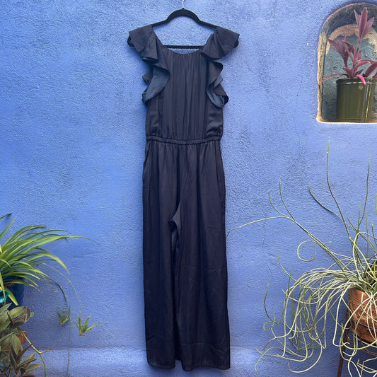 loft navy satin sleeveless jumpsuit