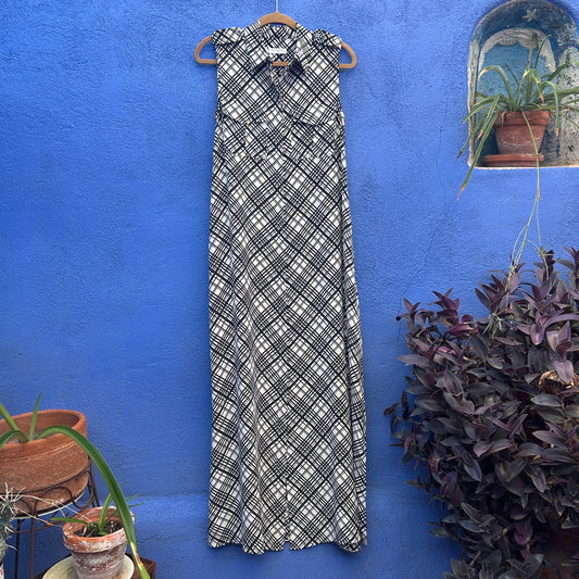 equipment 100% silk plaid button front sleeveless maxi dress