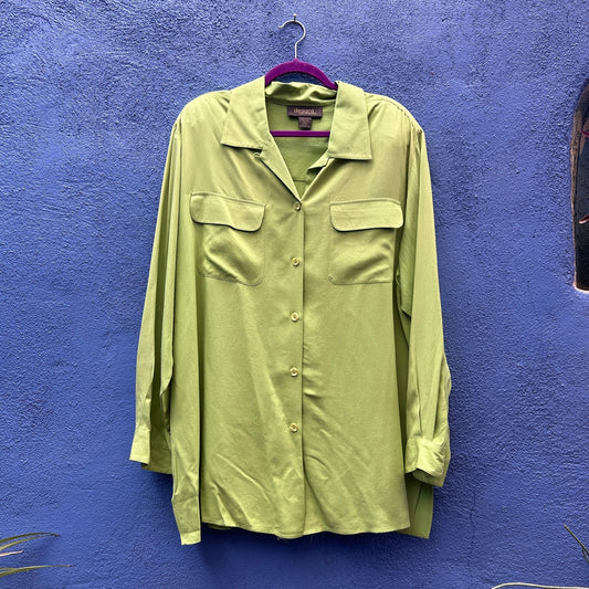 designs by lane bryant lime green silk button up