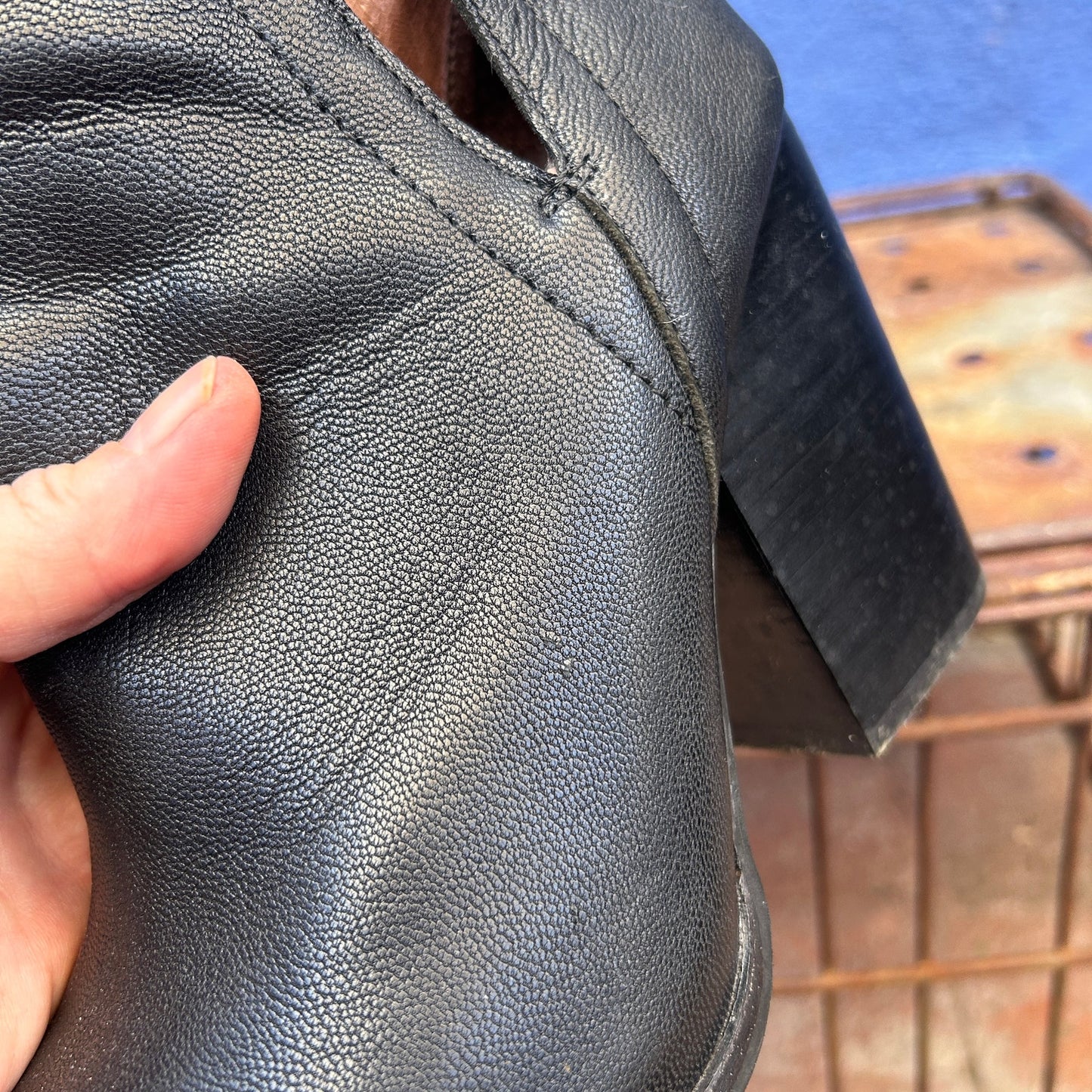 jeffrey campbell black leather block heel ankle bootie