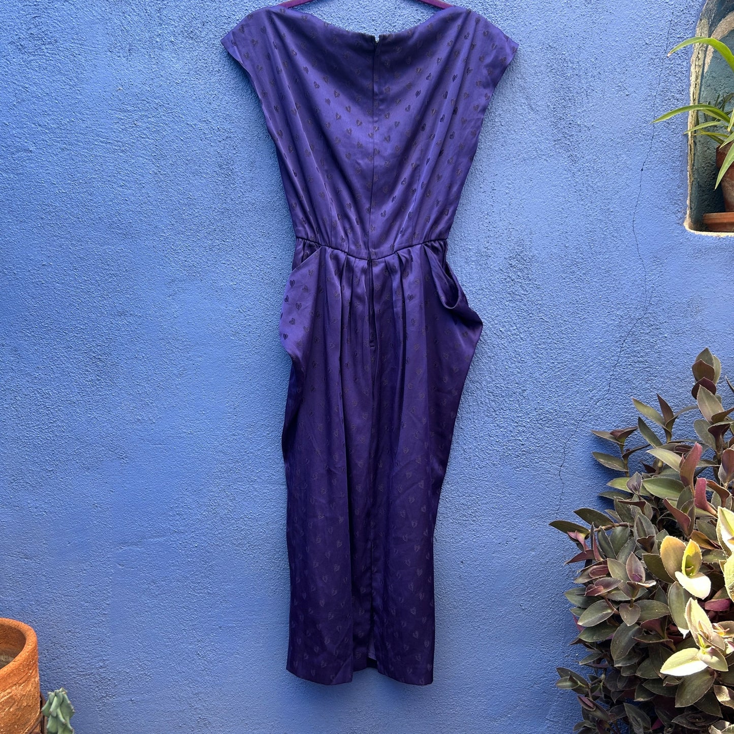 handmade purple heart print cocktail dress