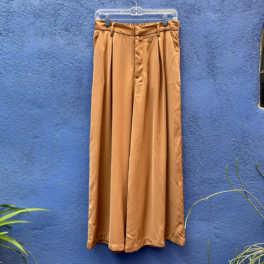 tronjori tan wide leg silky palazzo pants