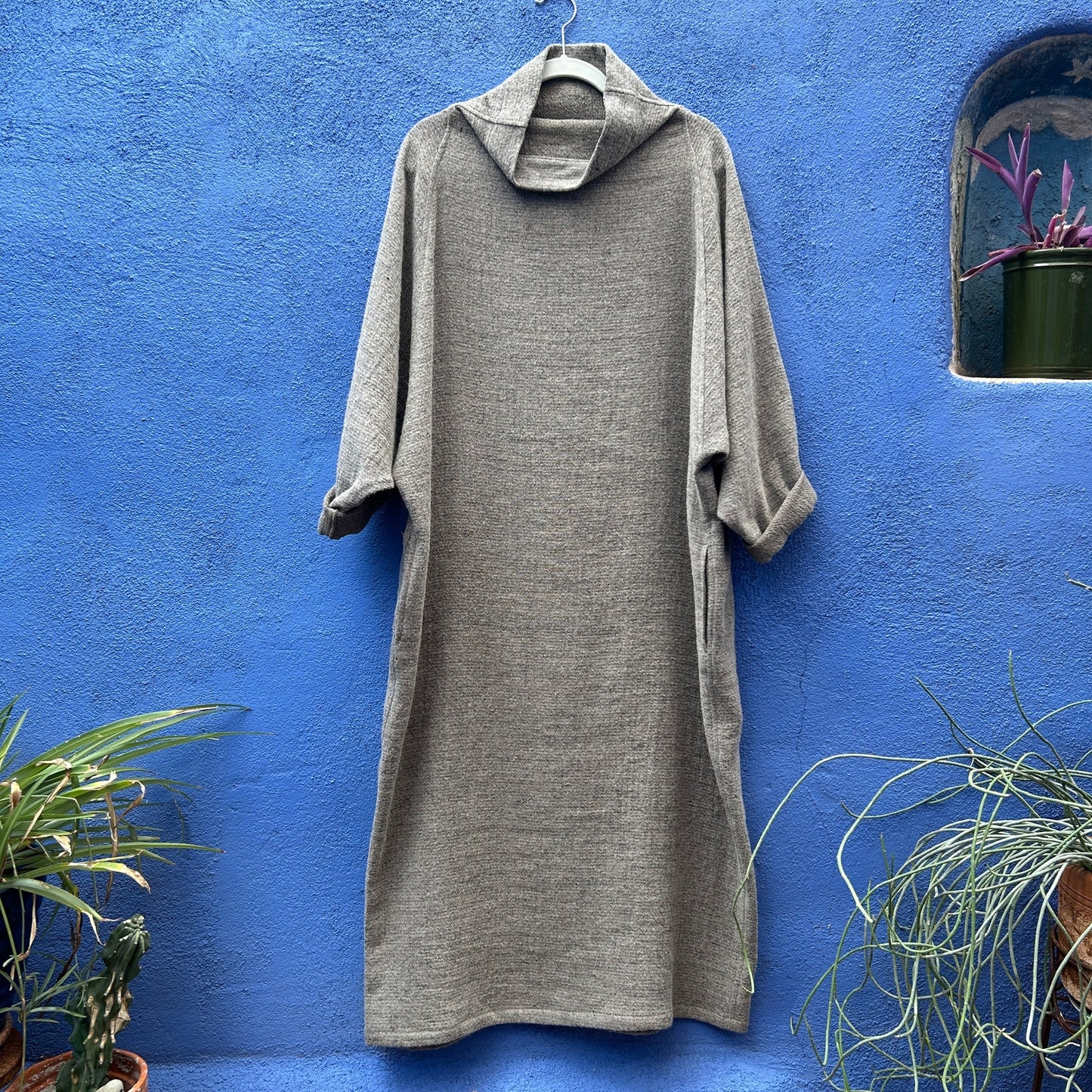 black crane wool and linen blend lagenlook sack dress