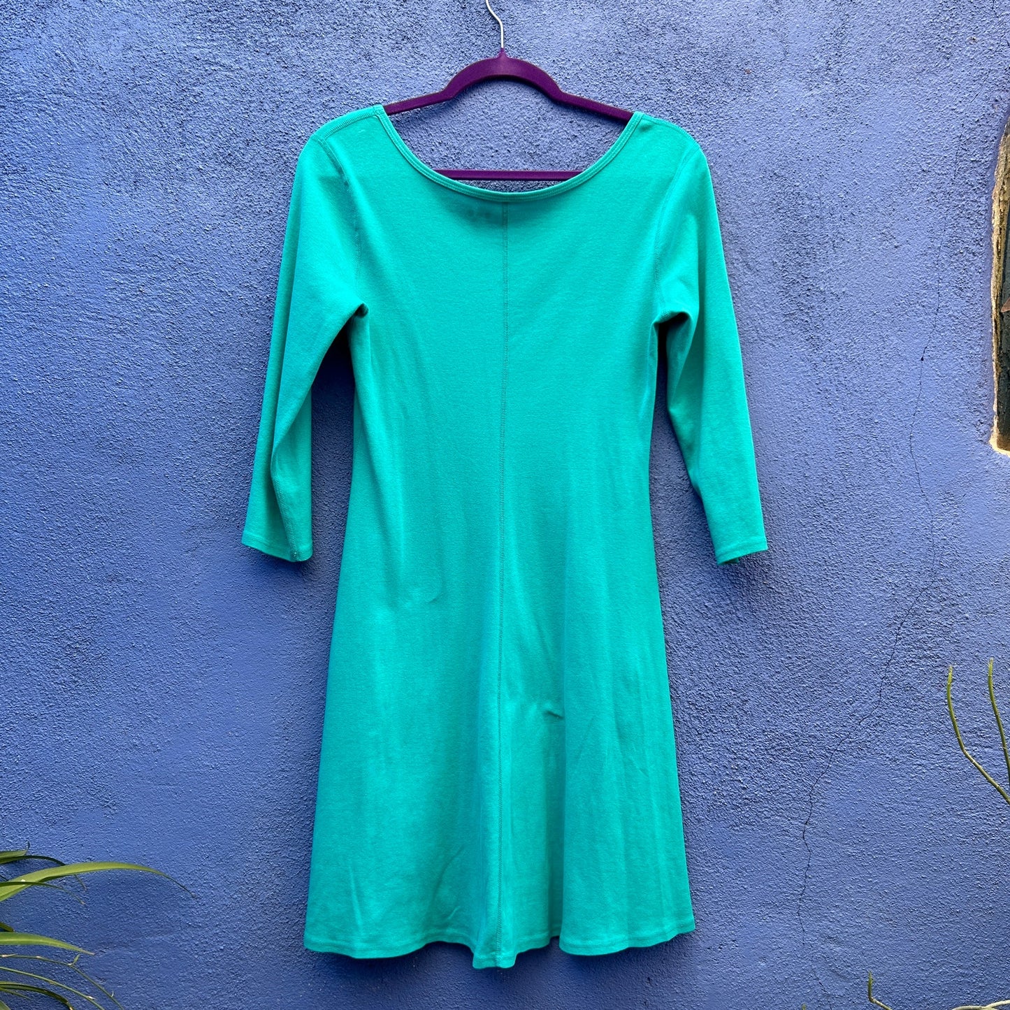 three dots turquoise cotton jersey long sleeve dress