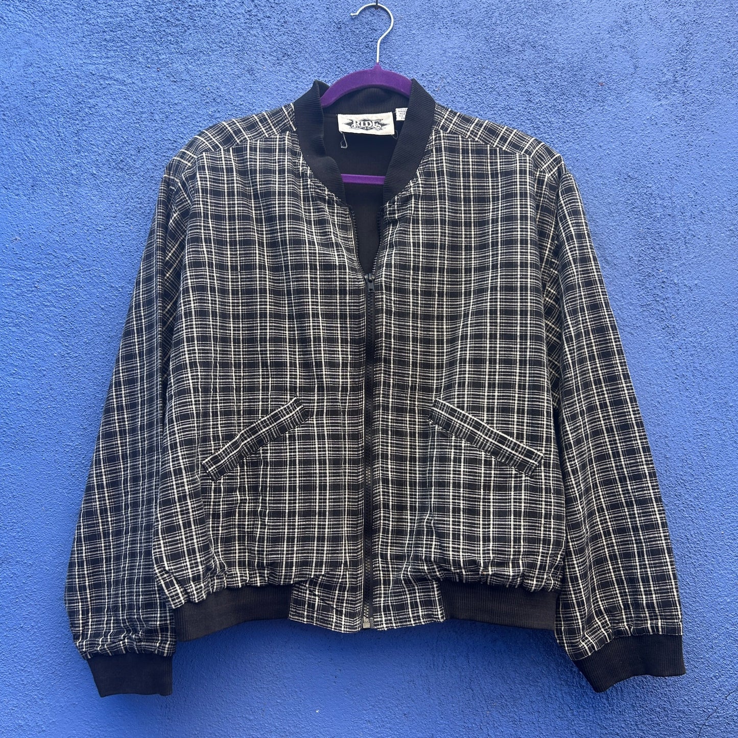 vintage 90s ride plaid cotton bomber jacket