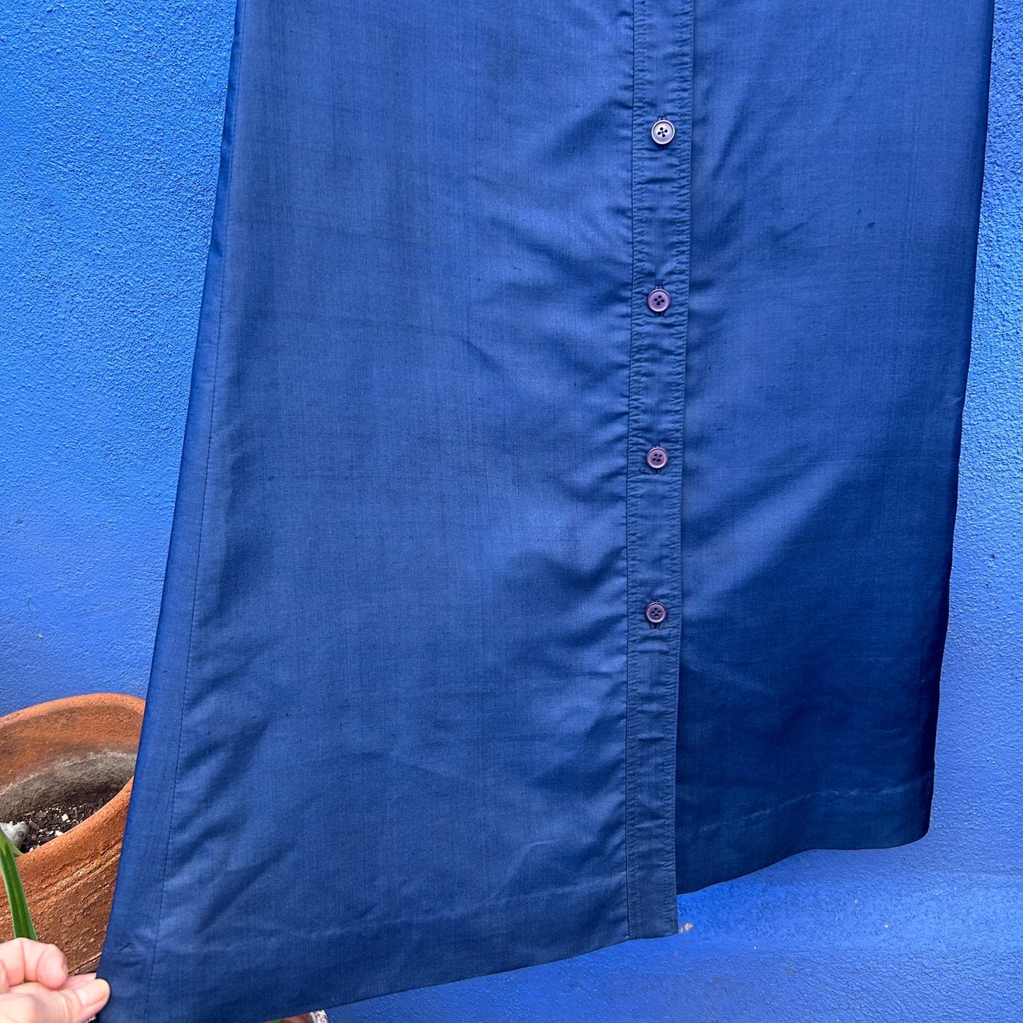 vintage navy 100% silk button front shift dress