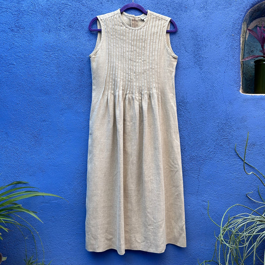 central falls tan pintuck linen sleeveless market dress