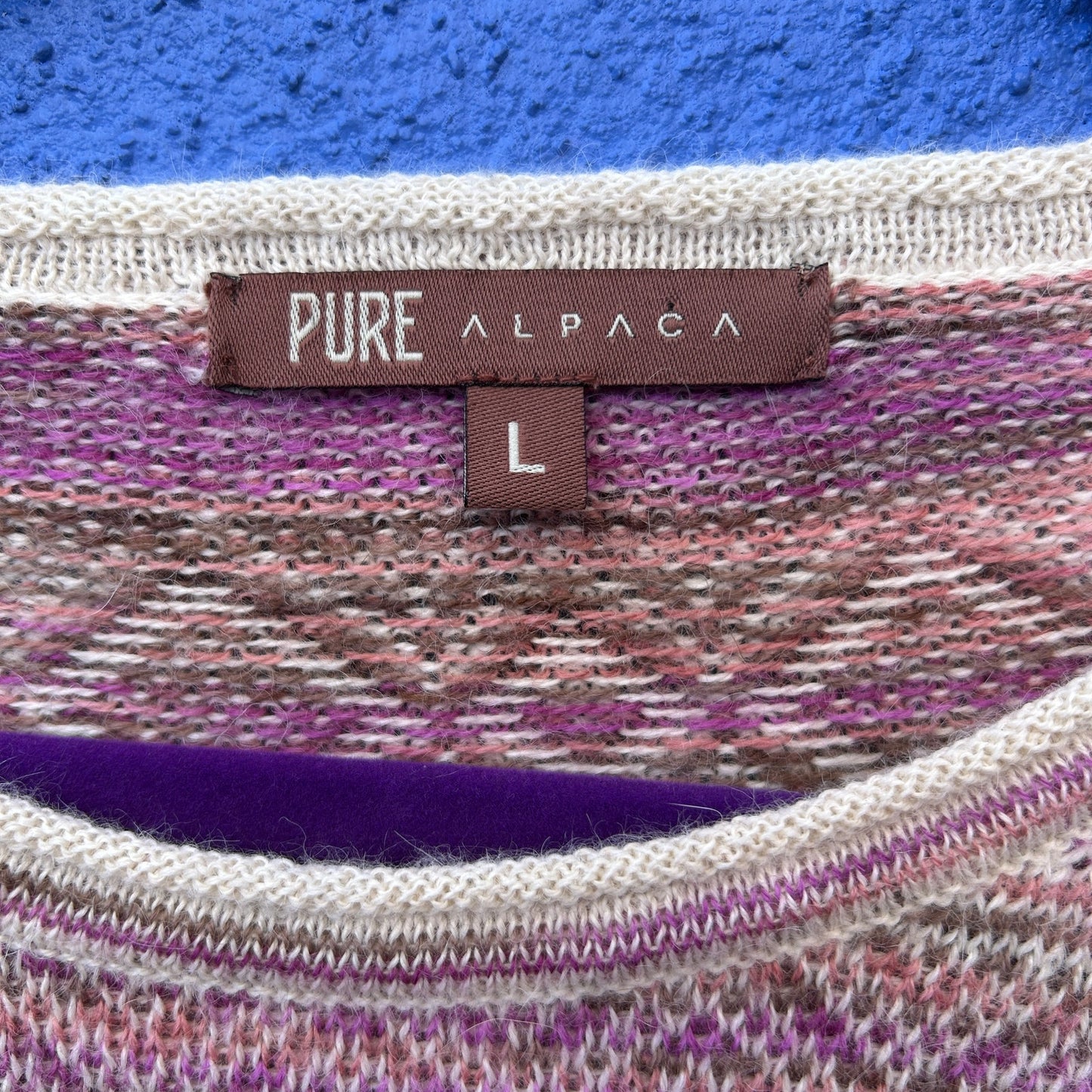 pure alpaca pink multi patterned knit sweater