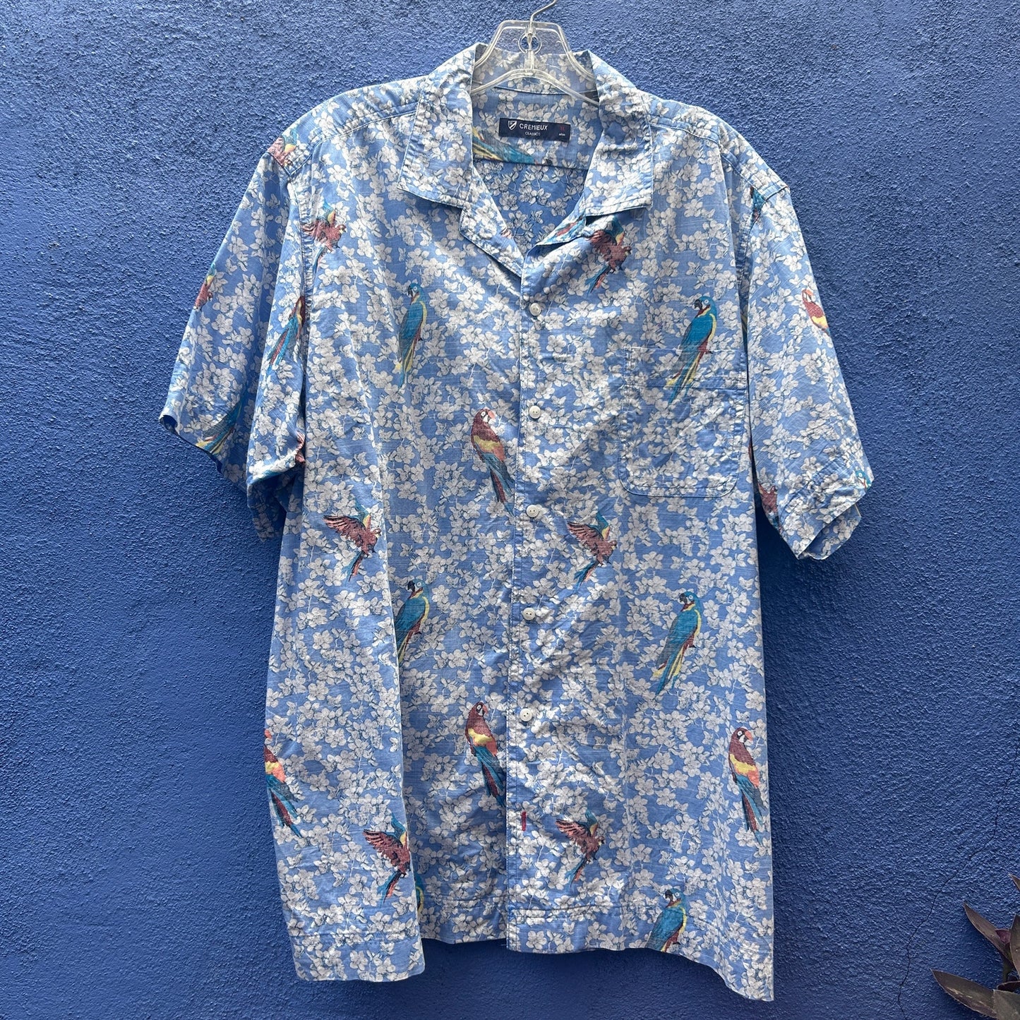 cremieux parrot and floral print short sleeve button up