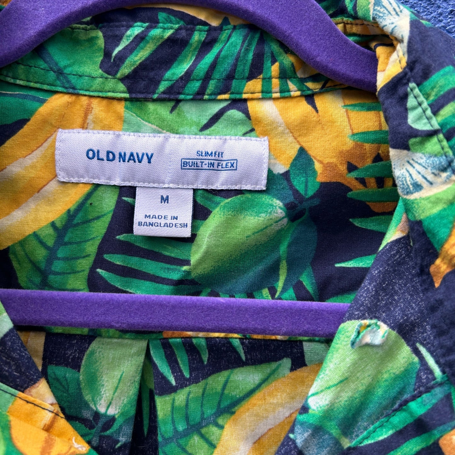 old navy slim fit banana and lime tropical button up
