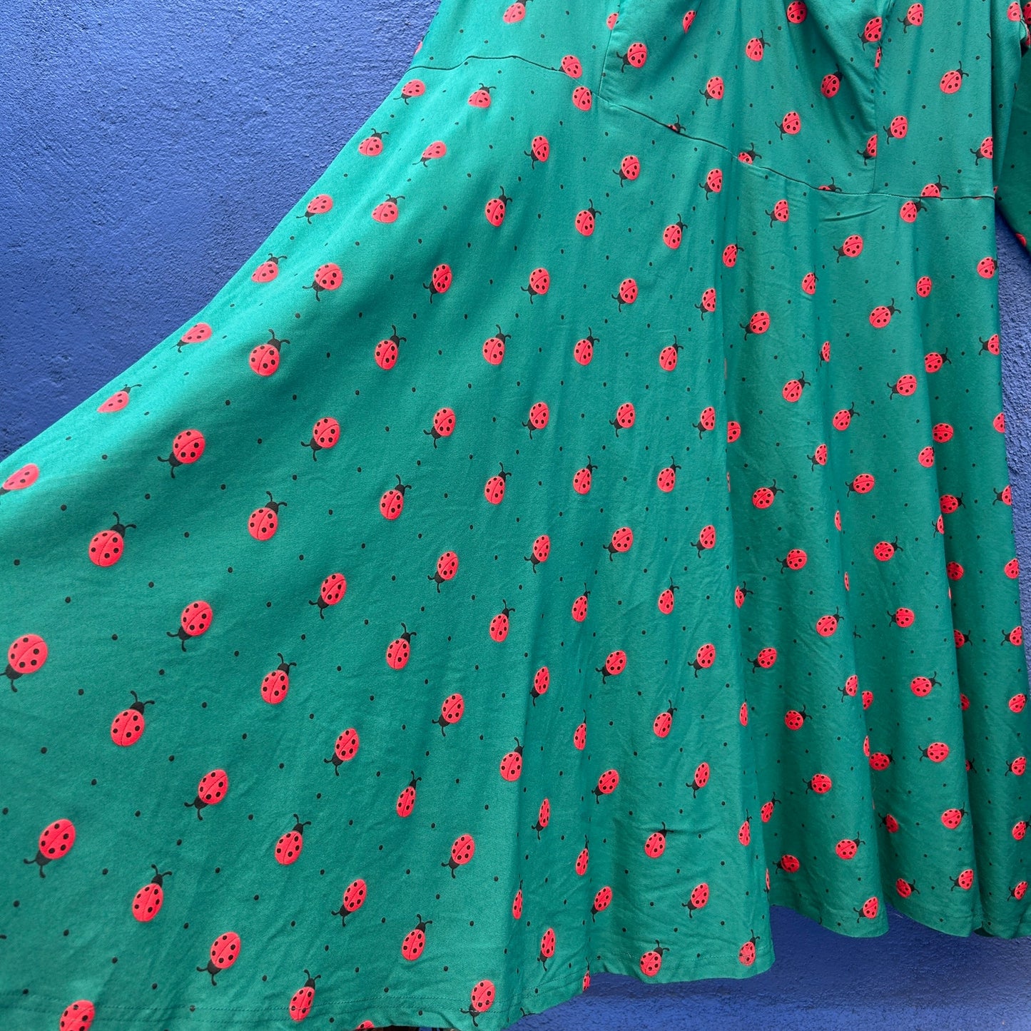 vintage vibe ladybug print long sleeve midi dress
