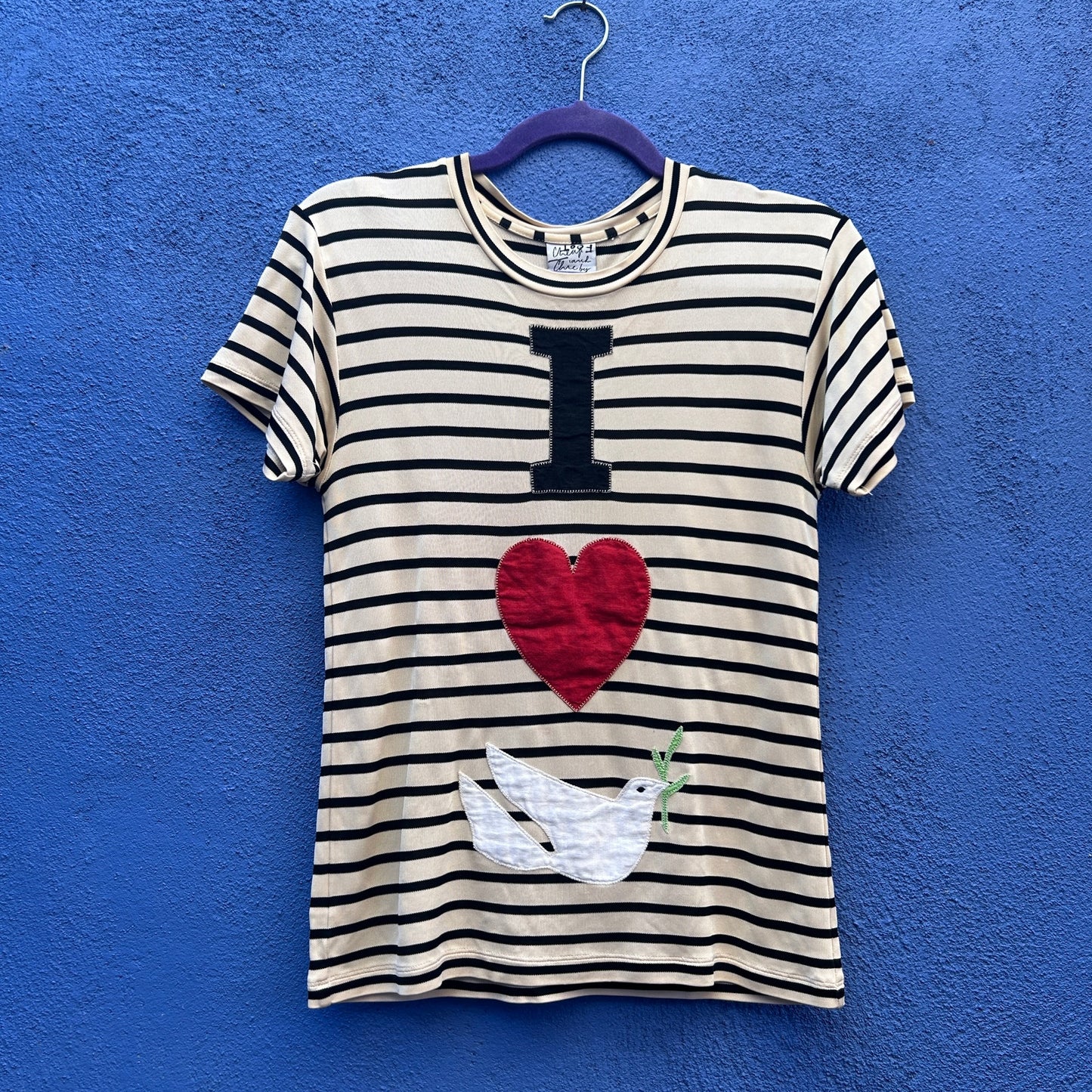 cheap and chic by moschino striped I love peace applique tee