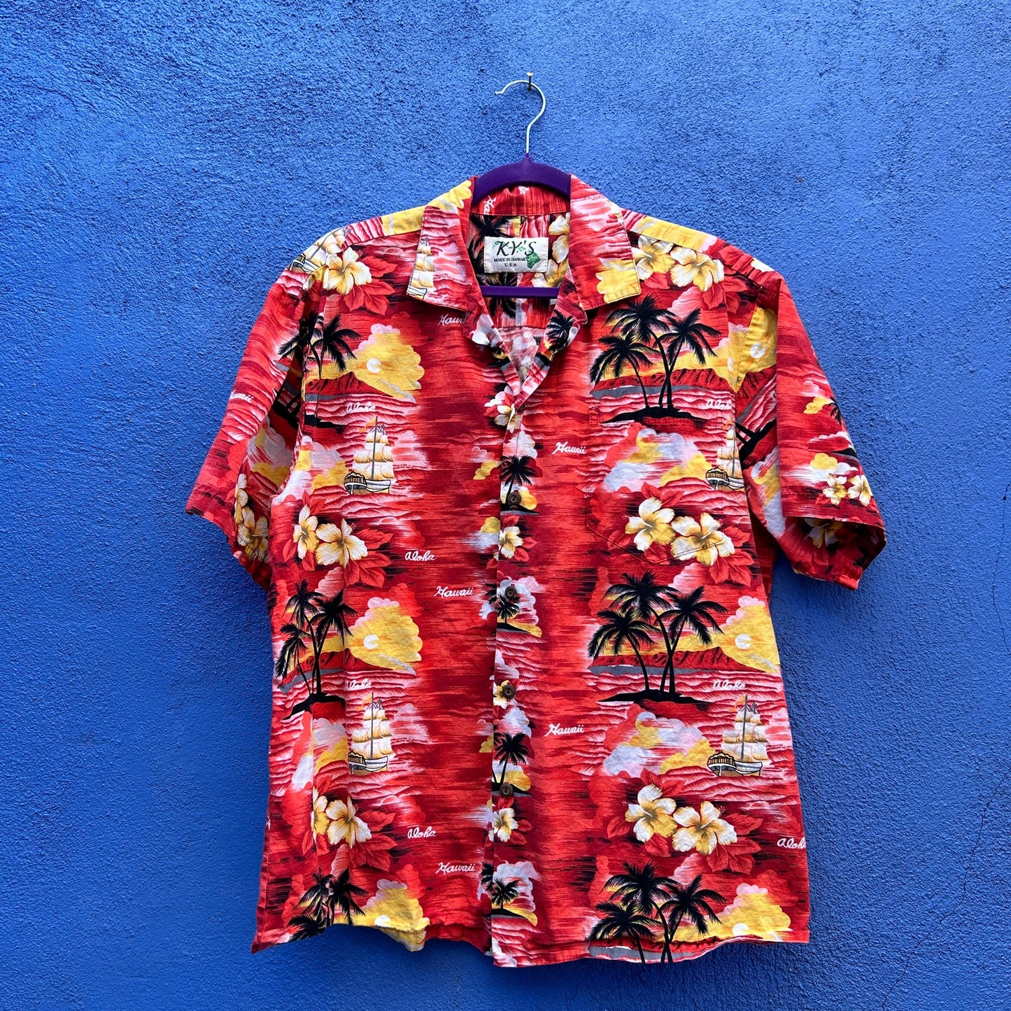 ky's men's cotton hawaiian button up shirt