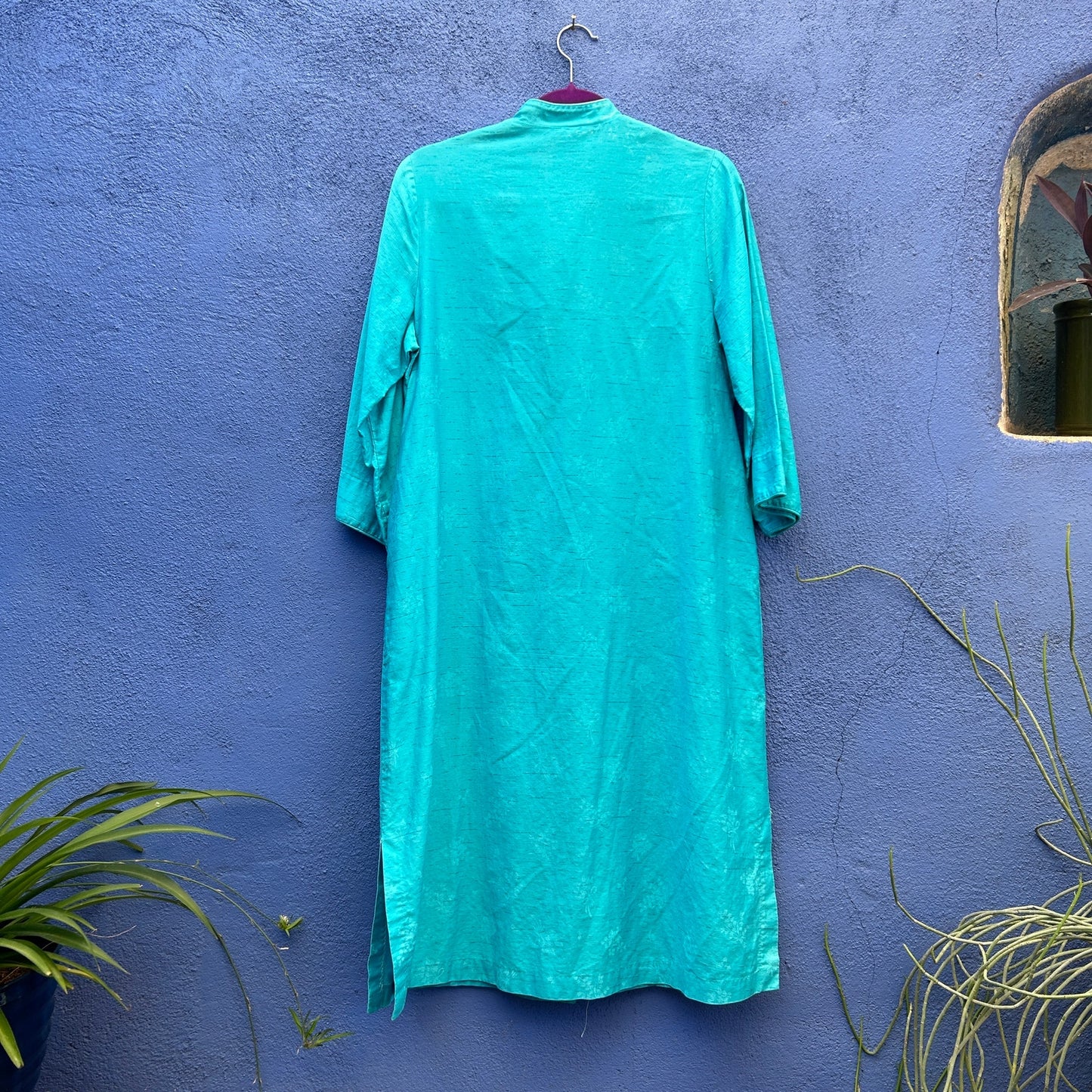 Vintage 60s Lounge Craft Turquoise Silk Blend Duster Robe