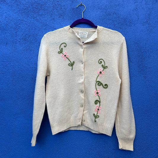 vintage 50s 60s russ wool embroidered cardigan