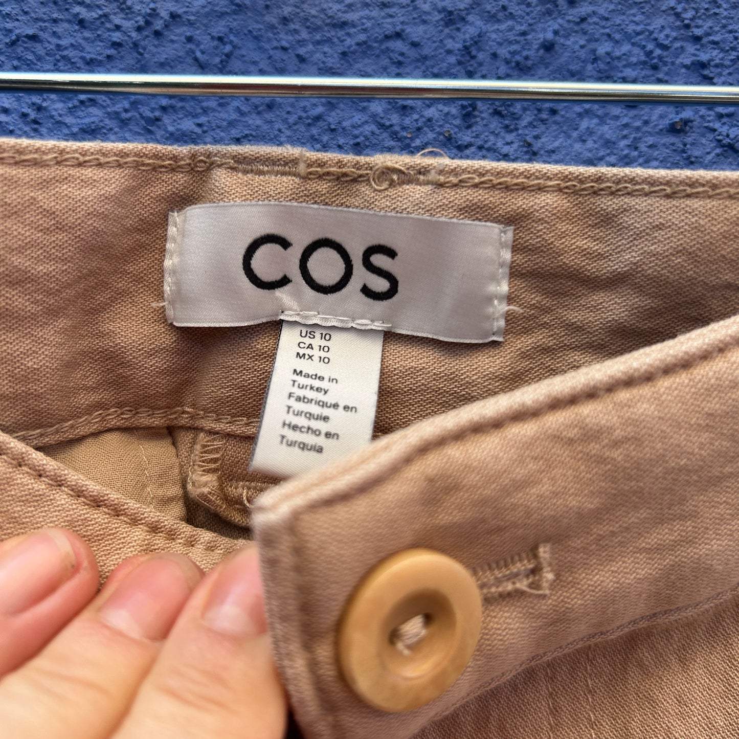 COS tan waxed ponte khaki pant