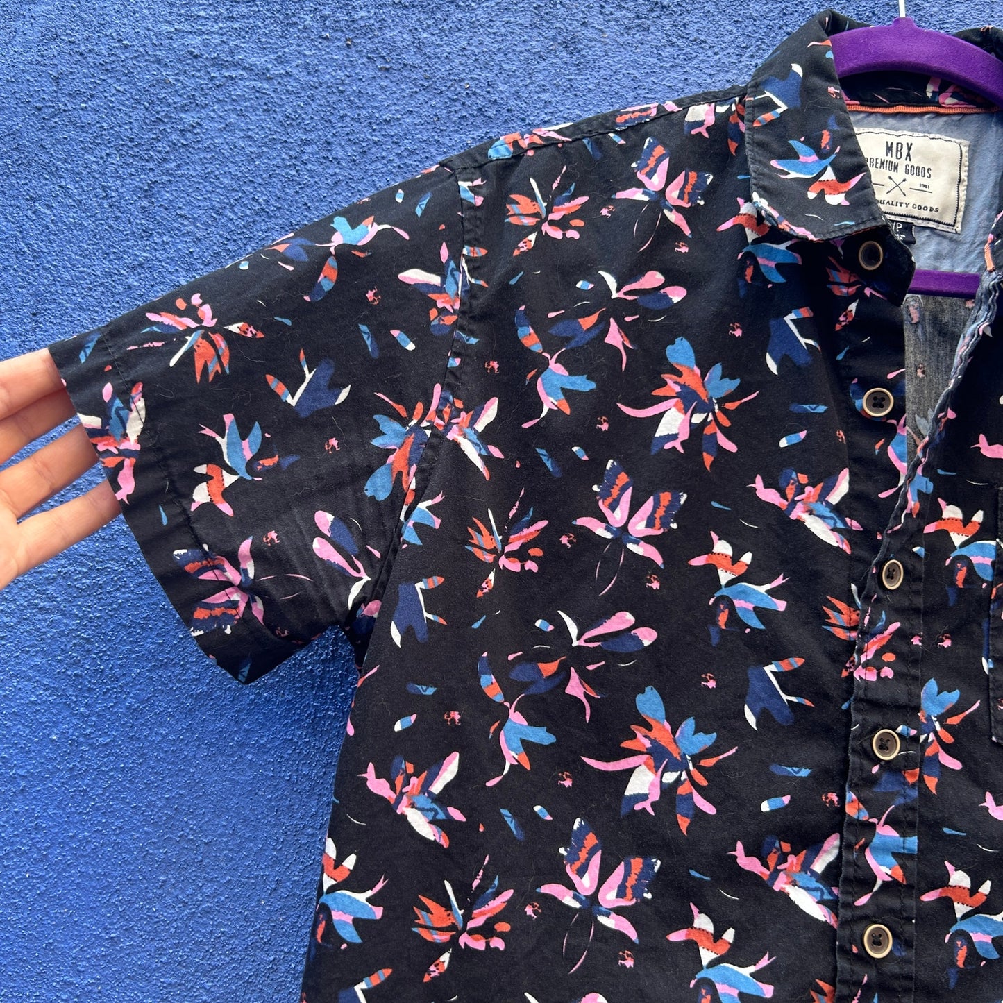 mbx premium goods abstract print short sleeve button down