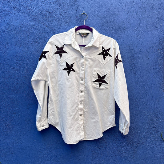 vintage 80s panhandle slim women's dolman snap shirt with star applique