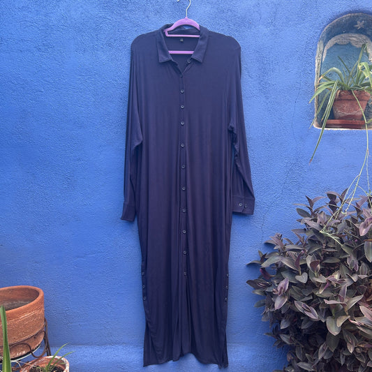 universal standard navy rayon blend button front maxi dress