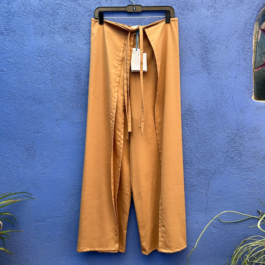 shaina mote tan wide leg wool blend tie pant - nwt